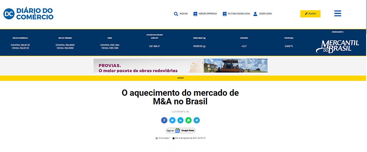 O aquecimento do mercado de M&A no Brasil